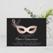 Elegante Rose Gold Masquerade Theme Quinceanera Einladung (Stehend Vorderseite)
