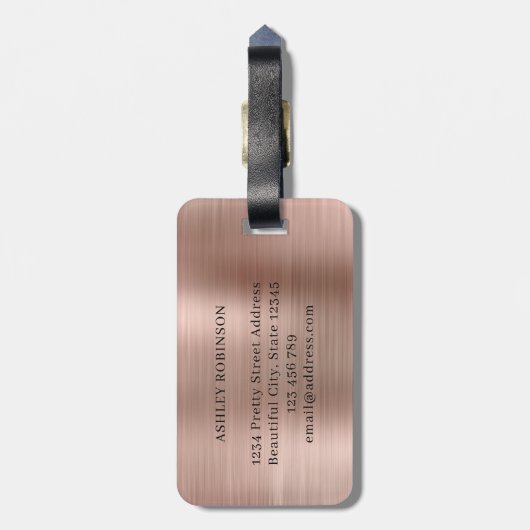 Elegante Rose Gold Metal Monogram 2 Initial Gepäckanhänger (Rückseite vertikal)