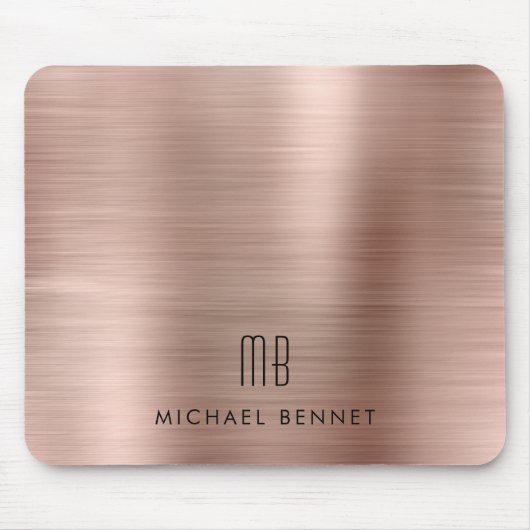 Elegante Rose Gold Metallic Monogram Name Mousepad (Vorne)