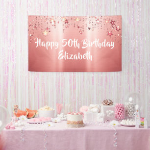 Elegante Rose Gold Metallic Shimmer Stars Geburtst Banner