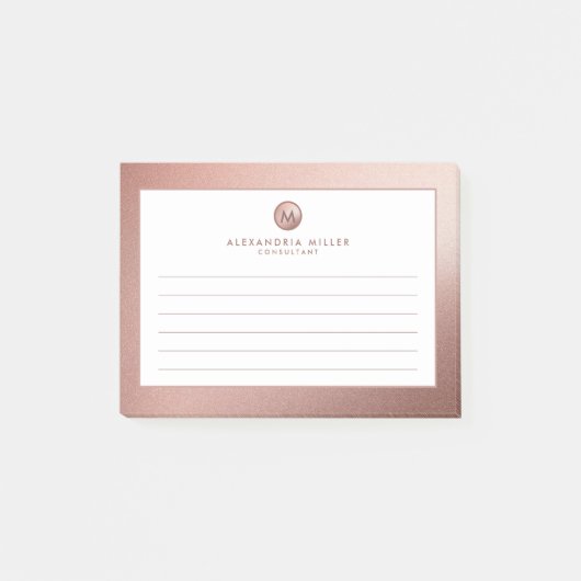 Elegante Rose Gold Minimal Monogram Lined Post-it Klebezettel (Vorderseite)