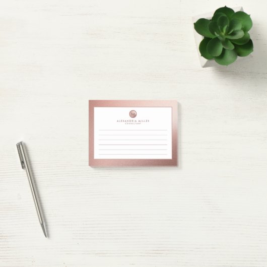Elegante Rose Gold Minimal Monogram Lined Post-it Klebezettel (Büro)