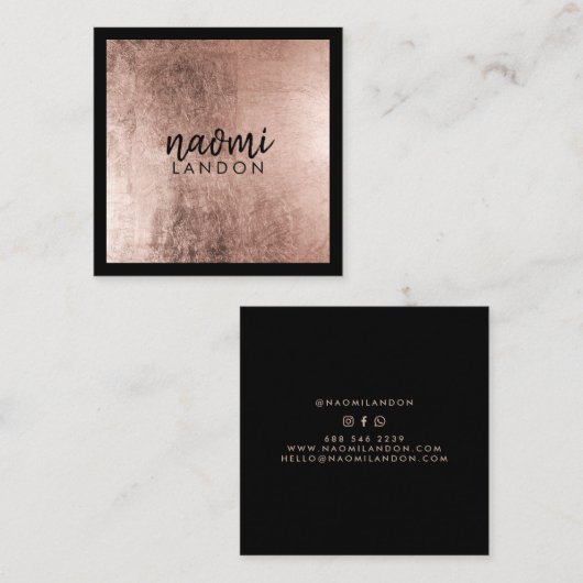 Elegante Rose Gold Moderne Quadratzoll Schwarz Quadratische Visitenkarte (Vorne/Hinten)