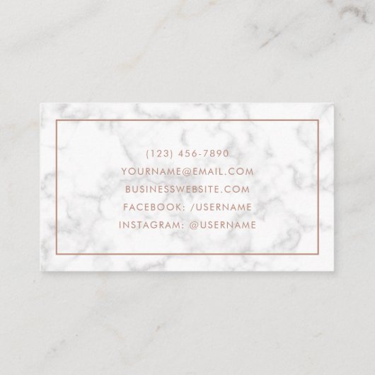 Elegante Rose Gold Moderner Marmor Visitenkarte (Rückseite)