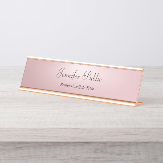 Elegante Rose Gold Modernes Template Beruflich Schreibtischnamensplakette (Vorderseite )