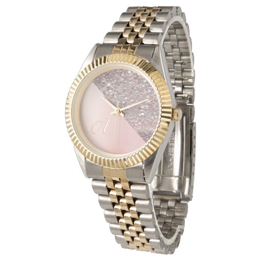 Elegante Rose Gold Monogram Armbanduhr (Schrägansicht)