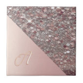 Elegante Rose Gold Monogram Fliese (Vorderseite)