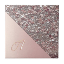 Elegante Rose Gold Monogram Fliese