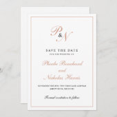 Elegante Rose Gold Monogram Formal Wedding Save The Date (Vorne/Hinten)