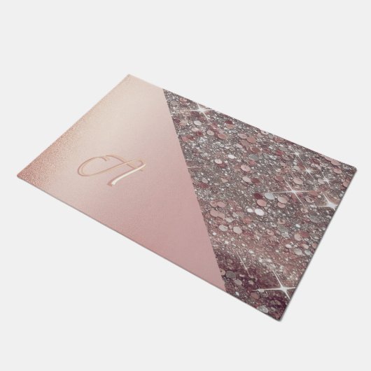 Elegante Rose Gold Monogram Fußmatte (Schrägansicht)