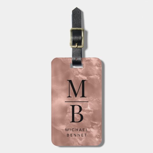 Elegante Rose Gold Monogram Gepäckanhänger (Vorderseite vertikal)