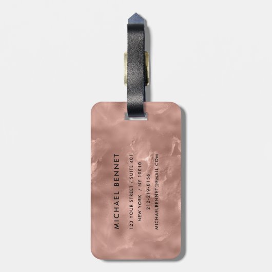 Elegante Rose Gold Monogram Gepäckanhänger (Rückseite vertikal)