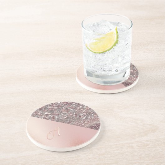 Elegante Rose Gold Monogram Getränkeuntersetzer (Seite)