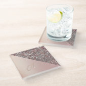 Elegante Rose Gold Monogram Glasuntersetzer (Schrägansicht)