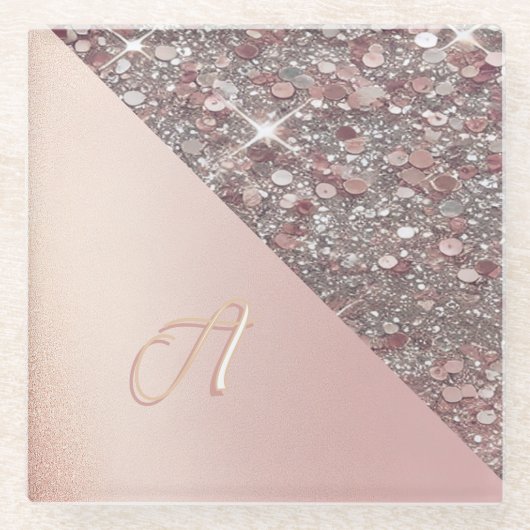 Elegante Rose Gold Monogram Glasuntersetzer (Vorderseite)