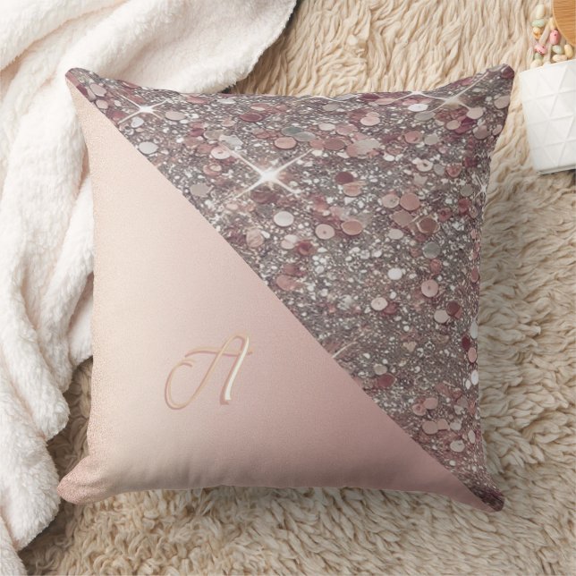 Elegante Rose Gold Monogram Kissen (Decke)