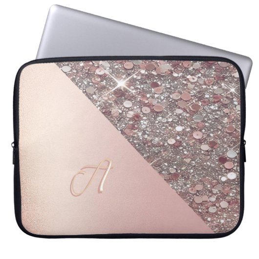 Elegante Rose Gold Monogram Laptopschutzhülle (Vorderseite)