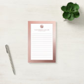Elegante Rose Gold Monogram Lined Post-it Klebezettel (Büro)