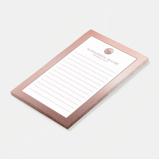 Elegante Rose Gold Monogram Lined Post-it Klebezettel (angewinkelt)