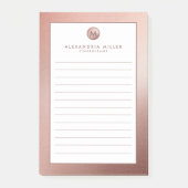 Elegante Rose Gold Monogram Lined Post-it Klebezettel (Vorderseite)