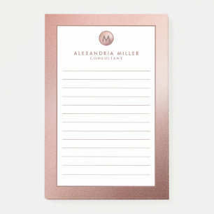 Elegante Rose Gold Monogram Lined Post-it Klebezettel