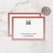Elegante Rose Gold Monogram Mitteilungskarte (Vorderseite/Rückseite Beispiel)