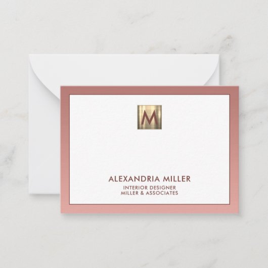 Elegante Rose Gold Monogram Mitteilungskarte (Vorderseite)