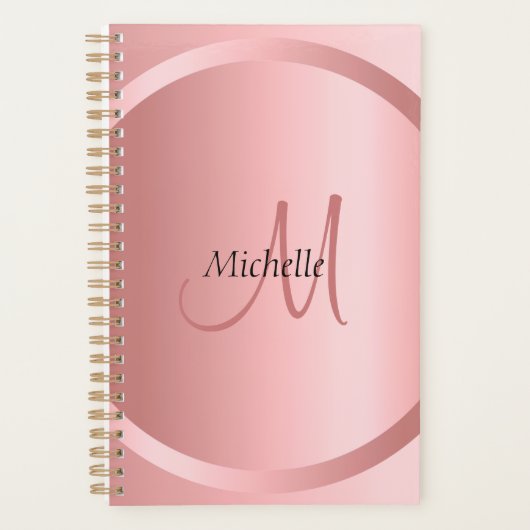 Elegante Rose Gold Monogram Moderne Vorlage Planer (Vorderseite)