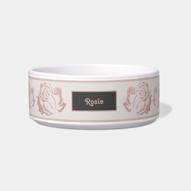 Elegante Rose Gold Monogram Pet Bowl mit Rose Napf (Vorderseite)