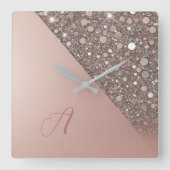 Elegante Rose Gold Monogram Quadratische Wanduhr (Vorderseite)