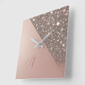 Elegante Rose Gold Monogram Quadratische Wanduhr (Winkel)