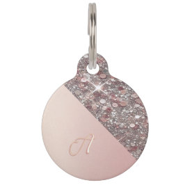 Elegante Rose Gold Monogram Round Pet Tag Haustiermarke