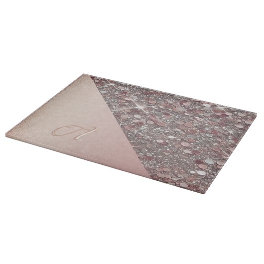 Elegante Rose Gold Monogram Schneidebrett (Ecke)