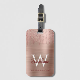 Elegante Rose Gold Monogram Sparkle Gepäckanhänger