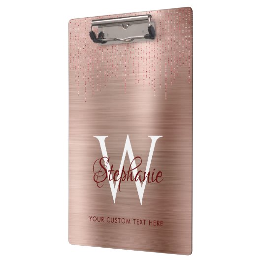 Elegante Rose Gold Monogram Sparkle Klemmbrett (Links)