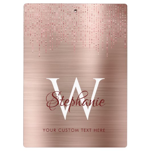 Elegante Rose Gold Monogram Sparkle Klemmbrett (Rückseite)