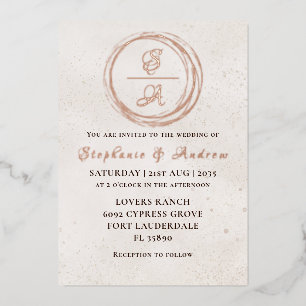 Elegante Rose Gold Monogram Wedding Foil Einladung