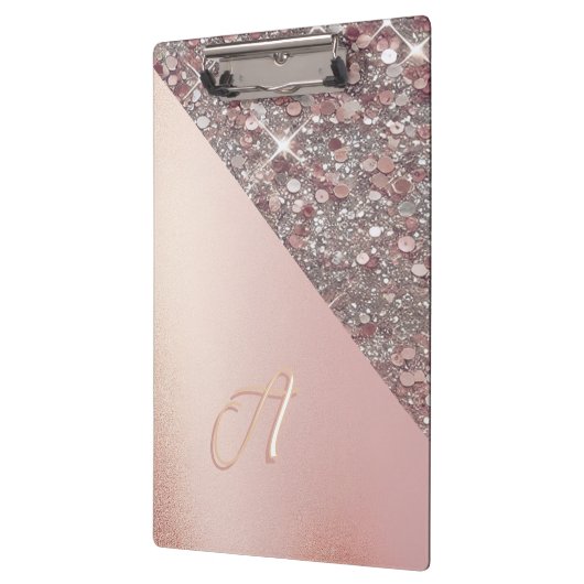 Elegante Rose Gold Monogram-Zwischenablage Klemmbrett (Links)