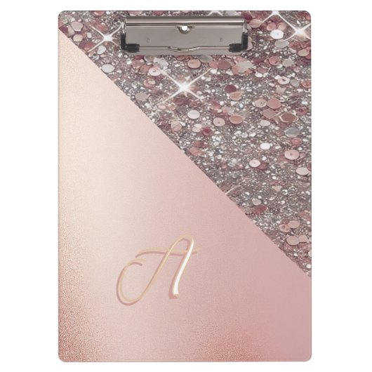 Elegante Rose Gold Monogram-Zwischenablage Klemmbrett (Vorderseite)