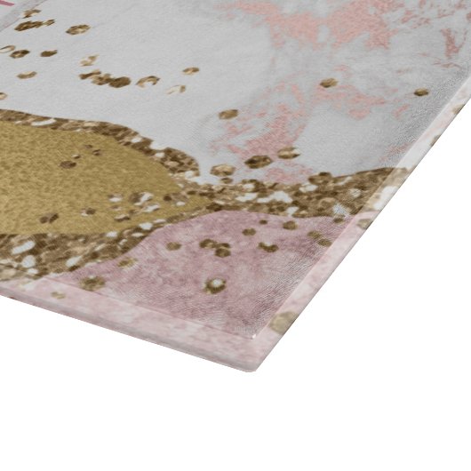 Elegante Rose Gold | Monogramm aus weißem Marmor Schneidebrett (Ecke)