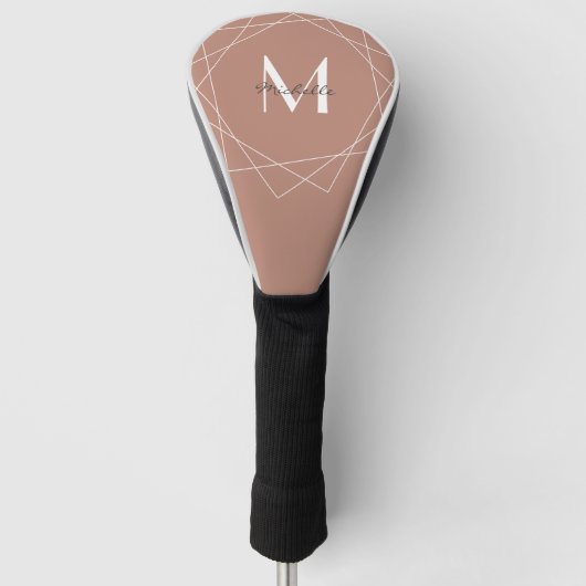 Elegante Rose Gold Monogramm Geometrisches Muster Golf Headcover (Vorderseite)