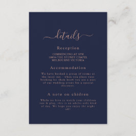 Elegante Rose Gold Navy Blue Wedding Detail Card Begleitkarte