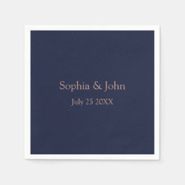 Elegante Rose Gold Navy Blue Wedding Paper Napkin Serviette