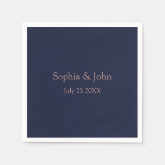 Elegante Rose Gold Navy Blue Wedding Paper Napkin Serviette