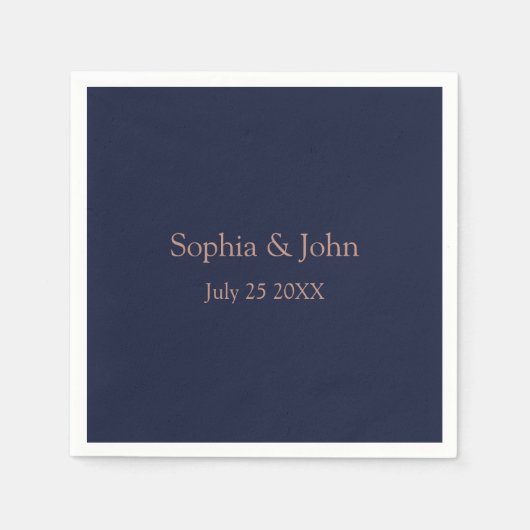 Elegante Rose Gold Navy Blue Wedding Paper Napkin Serviette (Vorderseite)