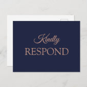 Elegante Rose Gold Navy Blue Wedding RSVP Postkarte (Vorne/Hinten)
