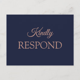 Elegante Rose Gold Navy Blue Wedding RSVP Postkarte