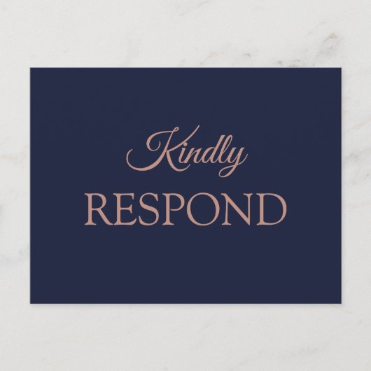 Elegante Rose Gold Navy Blue Wedding RSVP Postkarte (Vorderseite)