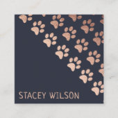 Elegante Rose Gold & Navy Dog Walker | Pet Groomer Quadratische Visitenkarte (Vorderseite)