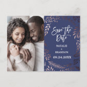 Elegante Rose Gold | Navy Foto Save the Date Ankündigungspostkarte (Vorderseite)